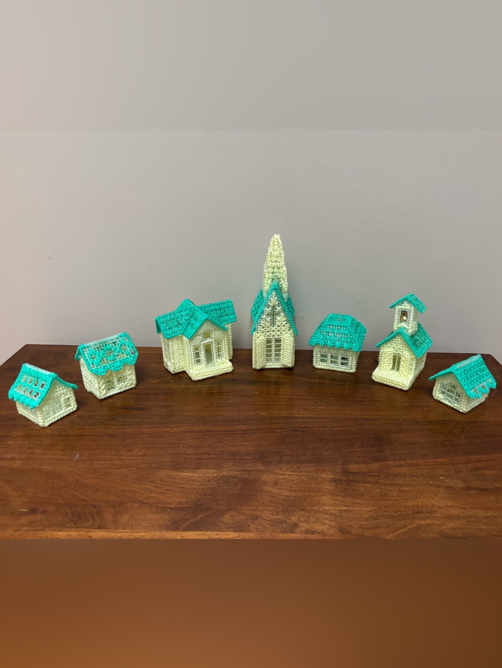 Vintage Handmade Plastic/Yarn Miniature Holiday Village.
